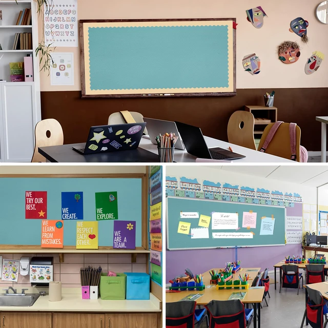 Alt view image 6 of 7 - Calming Blue Bulletin Board Roll Classroom Non Woven Fabric Background 15.7 in x 36 ft Fade Resistant Blue Bulletin Board Decoration for Back to School Classroom Bulletin Wall Decor