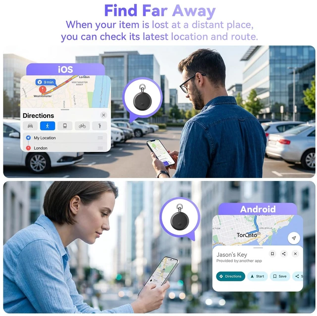 Alt view image 6 of 7 - ARTMU 4 Pack Air Tracker Tags Works with Apple Find My & Google Find Hub(iOS and Android),IP68 Waterproof Replaceable Battery,Key Finder Item Locator Smart Tag for Keys,Bag,Luggage
