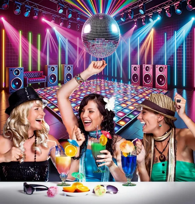 Alt view image 6 of 7 - Disco Stage Backdrop Retro Rock Music Disco Ball Glow Colorful Photography Background 70s 80s 90s Night Club Neon Dance Prom Birthday Party Decoration Banner Photo Props (8x6FT)