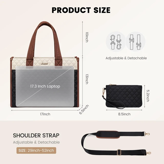 Alt view image 5 of 7 - Laptop Tote Bag for Women,Canvas Work Tote Bag for Women with Clutch Purse,17.3 Inch Computer Briefcase Bag,Professional Teacher Business Office Bag,Lightweight Shoulder Travel
