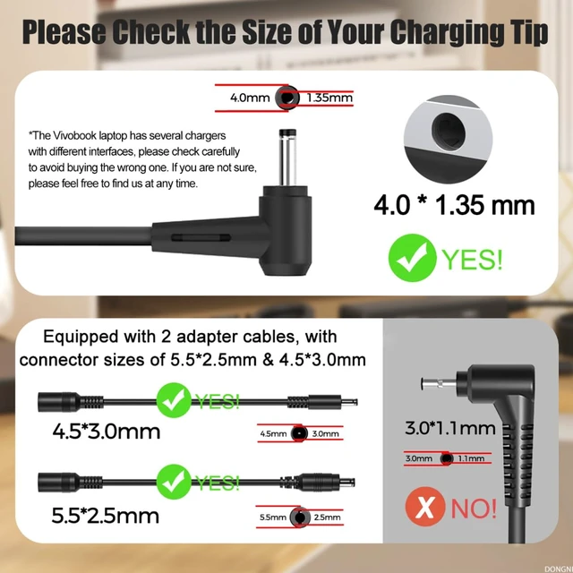 Alt view image 2 of 6 - 65W Vivobook Charger Compatible with Asus Vivobook 14 15 17 X512 X540 F512 X512D X512DA X515 X515J X515MA F512FA F512DA F512D X540S X540L ZenBook UX303 UX305 UX330 Laptop Power Cord