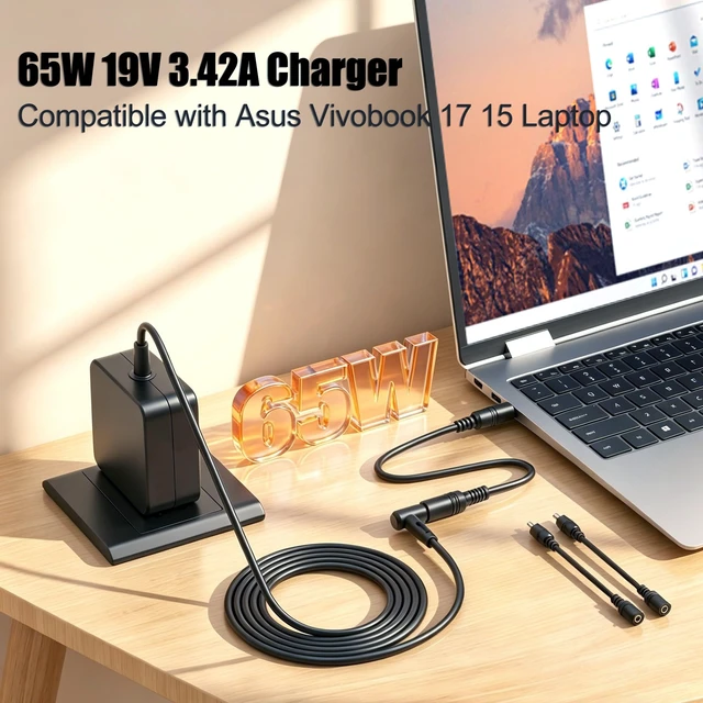 Alt view image 3 of 6 - 65W Vivobook Charger Compatible with Asus Vivobook 14 15 17 X512 X540 F512 X512D X512DA X515 X515J X515MA F512FA F512DA F512D X540S X540L ZenBook UX303 UX305 UX330 Laptop Power Cord