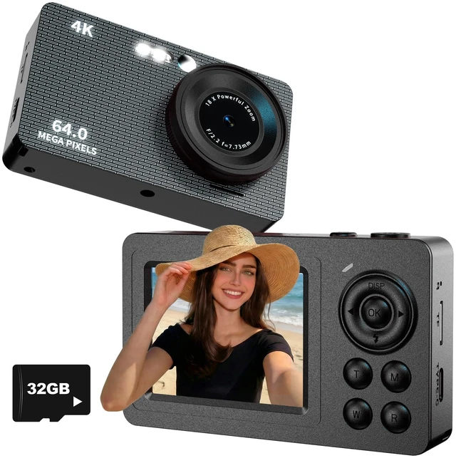 Main image of 4K 64MP Compact Travel Digital Camera for Teens Adult Beginner, Dark Black 4K Video Resolution, 64MP Image Resolution, 18X Digital Zoom, Sefied Delay, Anti Shake, Various Filters, Metal Shell