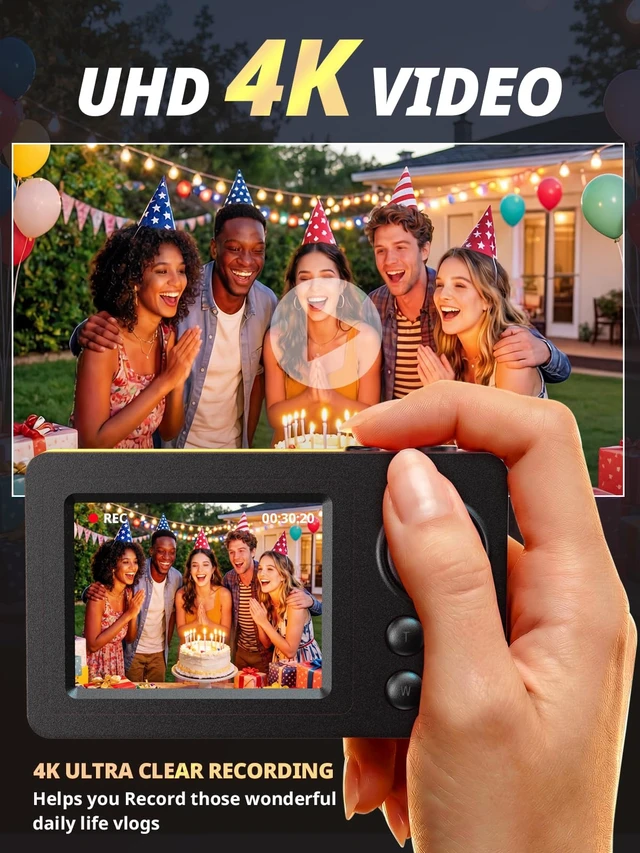 Alt view image 2 of 7 - 4K 64MP Compact Travel Digital Camera for Teens Adult Beginner, Dark Black 4K Video Resolution, 64MP Image Resolution, 18X Digital Zoom, Sefied Delay, Anti Shake, Various Filters, Metal Shell