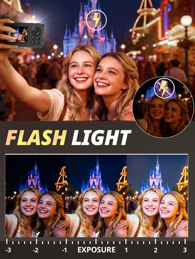 Alt view image 6 of 7 - 4K 64MP Compact Travel Digital Camera for Teens Adult Beginner, Dark Black 4K Video Resolution, 64MP Image Resolution, 18X Digital Zoom, Sefied Delay, Anti Shake, Various Filters, Metal Shell