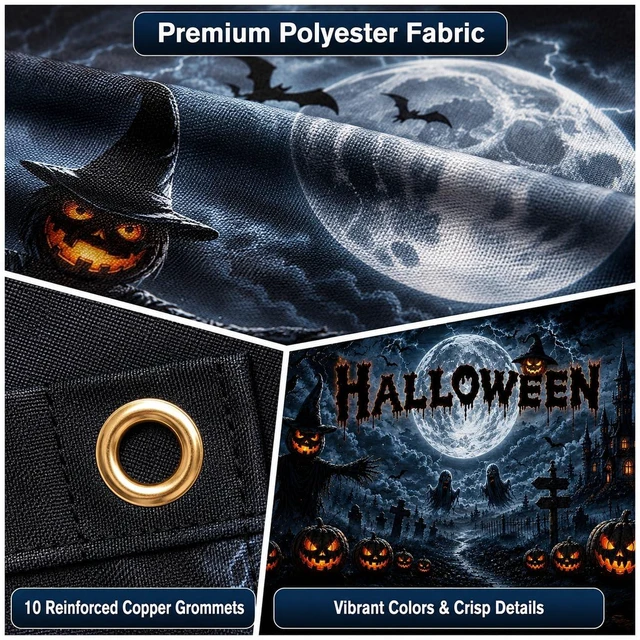 Alt view image 3 of 7 - Halloween Garage Door Decorations Cover 16x7ft, Large Realistic Hanging Cozy Scary Backdrop Decoration Banner for Outdoor Garage Yard Party Photo Background Supplies (Halloween 2)
