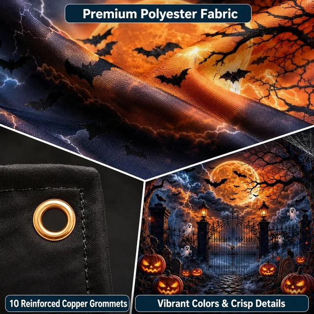 Alt view image 3 of 7 - Halloween Garage Door Decorations Cover 16x7ft, Large Realistic Hanging Cozy Scary Backdrop Decoration Banner for Outdoor Garage Yard Party Photo Background Supplies