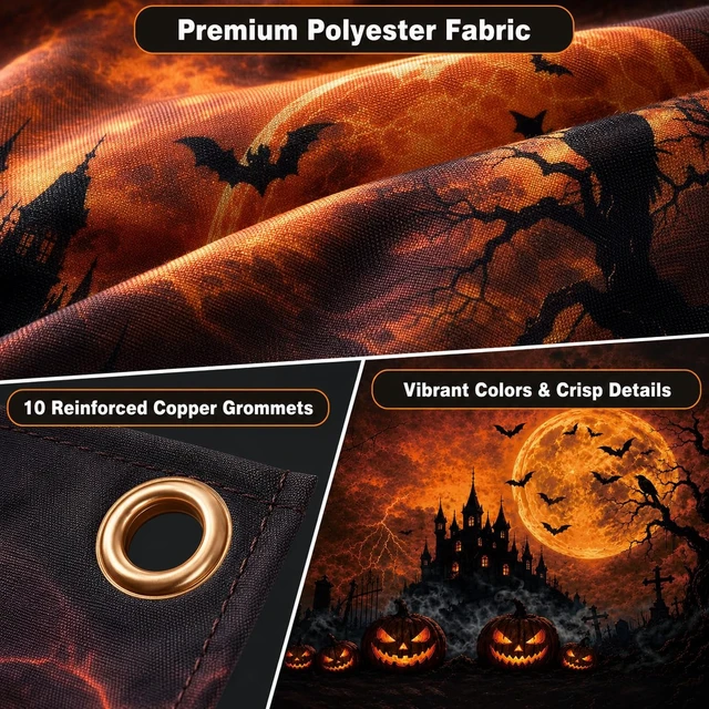 Alt view image 3 of 7 - Halloween Garage Door Decorations Cover 16x7ft, Large Realistic Hanging Cozy Scary Backdrop Decoration Banner for Outdoor Garage Yard Party Photo Background Supplies (Halloween 1)
