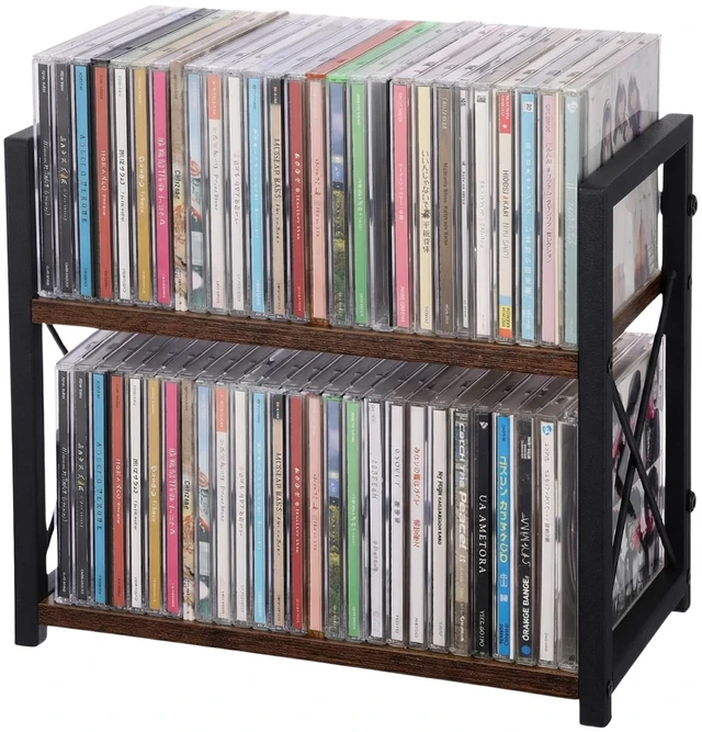 Main image of CD Storage Shelf for Display Wooden Metal CD Holder Desk Rack Organizer Sturdy Game Disc Display CD Organizer for Countertop Storage Media Shelf Home Office Ideal for Music Enthusiasts (Black)
