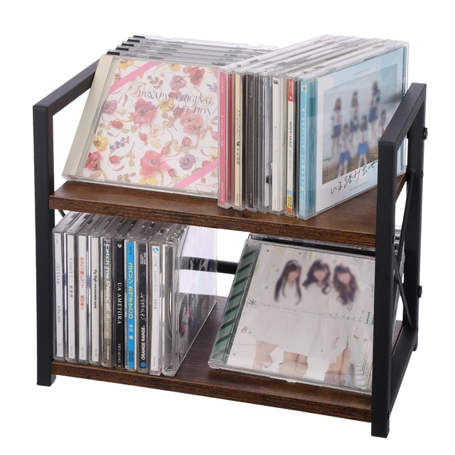 Alt view image 2 of 7 - CD Storage Shelf for Display Wooden Metal CD Holder Desk Rack Organizer Sturdy Game Disc Display CD Organizer for Countertop Storage Media Shelf Home Office Ideal for Music Enthusiasts (Black)