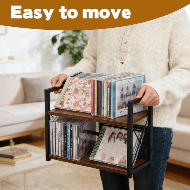 Alt view image 7 of 7 - CD Storage Shelf for Display Wooden Metal CD Holder Desk Rack Organizer Sturdy Game Disc Display CD Organizer for Countertop Storage Media Shelf Home Office Ideal for Music Enthusiasts (Black)
