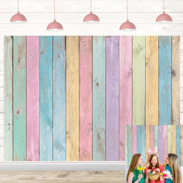 Main image of Colorful Wood Photography Backdrops Easter Pastel Rustic Rainbow Wood Spring Background Girls Boys Kids Baby Portrait Baby Shower Birthday Party Decorations Photo Props (10x8FT)