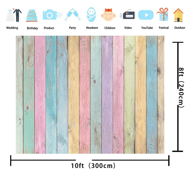 Alt view image 7 of 7 - Colorful Wood Photography Backdrops Easter Pastel Rustic Rainbow Wood Spring Background Girls Boys Kids Baby Portrait Baby Shower Birthday Party Decorations Photo Props (10x8FT)