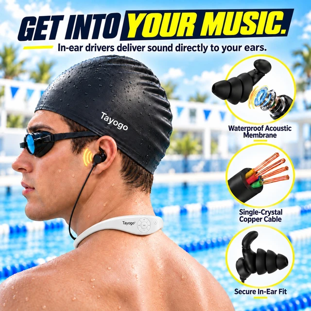Alt view image 3 of 7 - 4-in-1 Waterproof MP3 Player for Swimming with Bluetooth and FM W18 AquaSound Pro MP3, Bluetooth, FM & T6 Receiver Offline Underwater Music Triple-Flange Ear Tips T6 Sold Separately