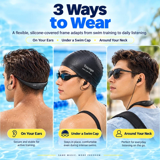 Alt view image 6 of 7 - 4-in-1 Waterproof MP3 Player for Swimming with Bluetooth and FM W18 AquaSound Pro MP3, Bluetooth, FM & T6 Receiver Offline Underwater Music Triple-Flange Ear Tips T6 Sold Separately