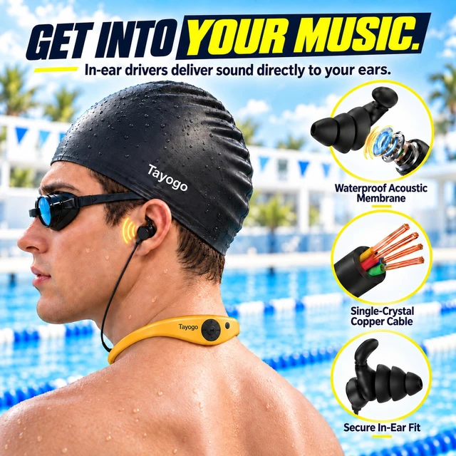 Alt view image 3 of 7 - 4-in-1 Waterproof MP3 Player for Swimming with Bluetooth and FM W18 AquaSound Pro MP3, Bluetooth, FM & T6 Receiver Offline Underwater Music Triple-Flange Ear Tips T6 Sold Separately