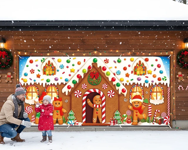 Alt view image 4 of 7 - Christmas Garage Door Banner Decor, 16 x 7 ft, Gingerbread House