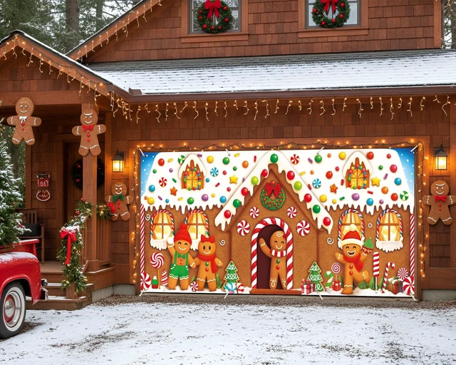 Alt view image 6 of 7 - Christmas Garage Door Banner Decor, 16 x 7 ft, Gingerbread House