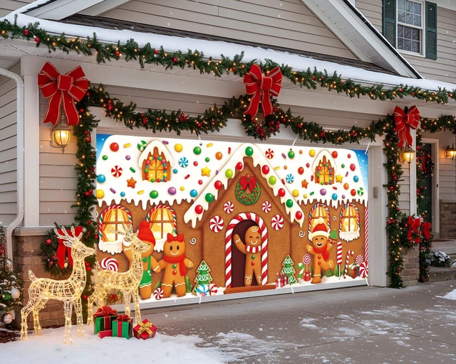 Alt view image 7 of 7 - Christmas Garage Door Banner Decor, 16 x 7 ft, Gingerbread House