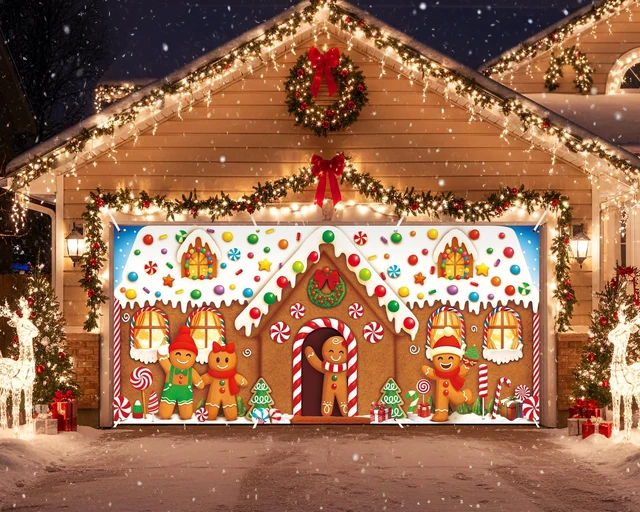 Alt view image 5 of 7 - Christmas Garage Door Banner Decor, 16 x 7 ft, Gingerbread House