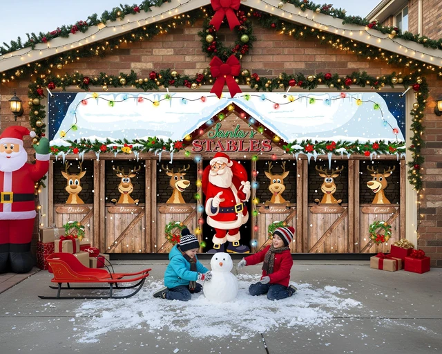 Alt view image 4 of 7 - Christmas Garage Door Banner Decor, 16 x 7 ft, Santa Claus