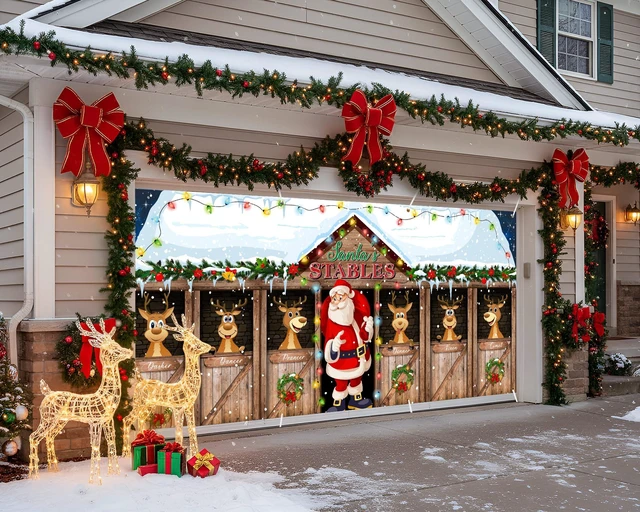 Alt view image 6 of 7 - Christmas Garage Door Banner Decor, 16 x 7 ft, Santa Claus
