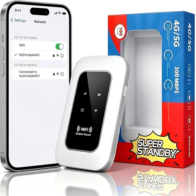 Main image of Unlocked Portable 4G/5G WiFi Hotspot,Mobile Router with SIM Card Slot,300Mbps LTE CAT4 High-Speed Internet,Connects Up to 16 Devices,Travel WiFi for Camping,RV, Motorhome, Road Trips & Remote Work