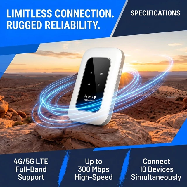 Alt view image 6 of 7 - Unlocked Portable 4G/5G WiFi Hotspot,Mobile Router with SIM Card Slot,300Mbps LTE CAT4 High-Speed Internet,Connects Up to 16 Devices,Travel WiFi for Camping,RV, Motorhome, Road Trips & Remote Work