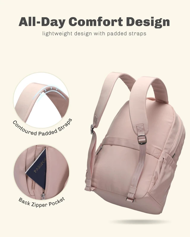 Alt view image 5 of 7 - Laptop Backpack for Women 15.6 Inch Work Travel College Bag Fits 15.6 Inch Laptop, Water Repellent Lightweight Nylon, Nurse Teacher Student Commute Gym, Bookbag Purse, Pink 18L