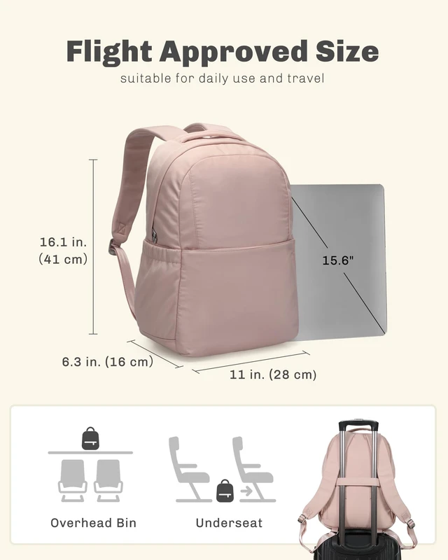 Alt view image 6 of 7 - Laptop Backpack for Women 15.6 Inch Work Travel College Bag Fits 15.6 Inch Laptop, Water Repellent Lightweight Nylon, Nurse Teacher Student Commute Gym, Bookbag Purse, Pink 18L