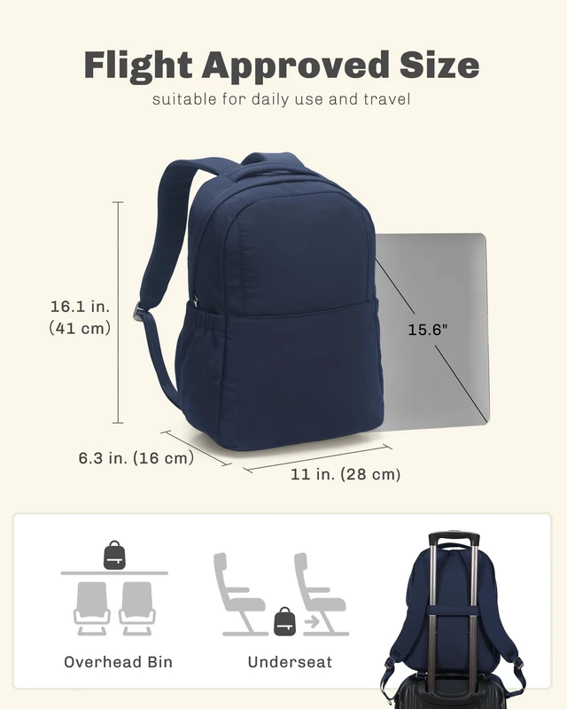 Alt view image 4 of 7 - Laptop Backpack for Women 15.6 Inch Work Travel College Bag Fits 15.6 Inch Laptop, Water Repellent Lightweight Nylon, Nurse Teacher Student Commute Gym, Bookbag Purse, Navy 18L