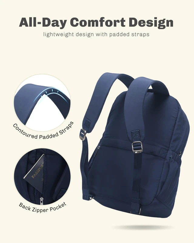 Alt view image 6 of 7 - Laptop Backpack for Women 15.6 Inch Work Travel College Bag Fits 15.6 Inch Laptop, Water Repellent Lightweight Nylon, Nurse Teacher Student Commute Gym, Bookbag Purse, Navy 18L