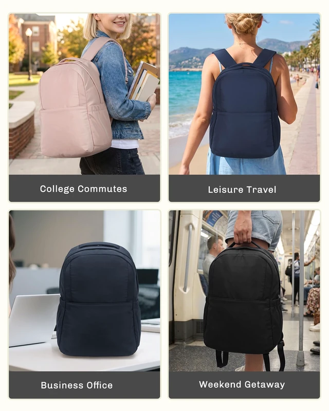 Alt view image 2 of 7 - Laptop Backpack for Women 15.6 Inch Work Travel College Bag Fits 15.6 Inch Laptop, Water Repellent Lightweight Nylon, Nurse Teacher Student Commute Gym, Bookbag Purse, Black 18L