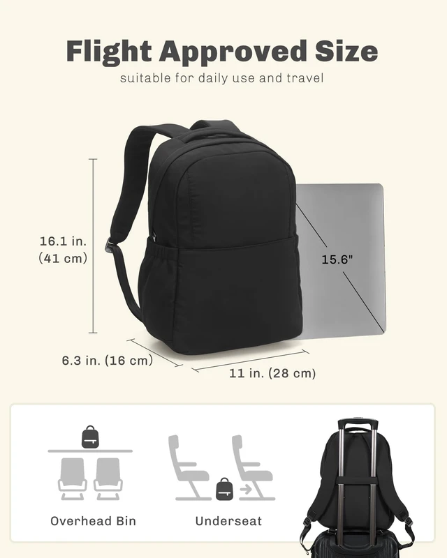 Alt view image 5 of 7 - Laptop Backpack for Women 15.6 Inch Work Travel College Bag Fits 15.6 Inch Laptop, Water Repellent Lightweight Nylon, Nurse Teacher Student Commute Gym, Bookbag Purse, Black 18L