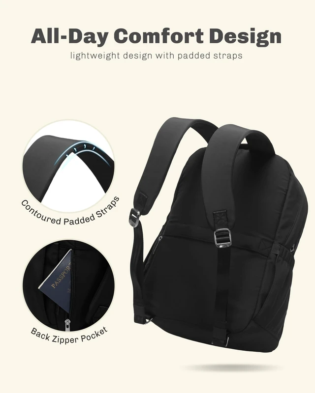 Alt view image 7 of 7 - Laptop Backpack for Women 15.6 Inch Work Travel College Bag Fits 15.6 Inch Laptop, Water Repellent Lightweight Nylon, Nurse Teacher Student Commute Gym, Bookbag Purse, Black 18L