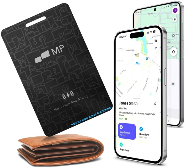 Main image of 2026 Mobile Pixels Wallet Tracker Card, Works with iOS/Android (1-Pack) Ultra Slim Rechargeable Bluetooth Tracker, Tracker Key Finder, Portable Item Locator for Wallet, Bags, Luggage