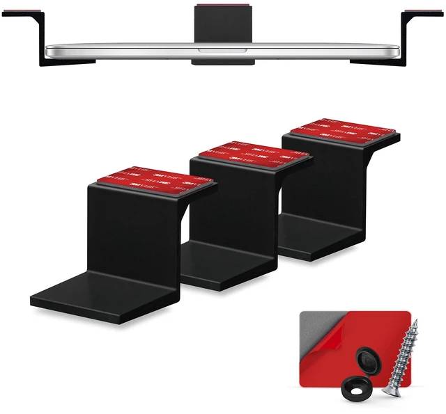 Main image of Adhesive Under Desk Laptop Holder Mount, Upto 1.9 / 48mm Thick, For Laptops Macbook Routers Surface iPads Tablets & More, Screw-In & Stick-On