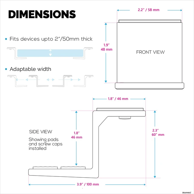 Alt view image 2 of 7 - Adhesive Under Desk Laptop Holder Mount, Upto 1.9 / 48mm Thick, For Laptops Macbook Routers Surface iPads Tablets & More, Screw-In & Stick-On