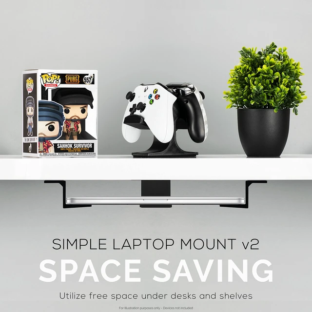 Alt view image 4 of 7 - Adhesive Under Desk Laptop Holder Mount, Upto 1.9 / 48mm Thick, For Laptops Macbook Routers Surface iPads Tablets & More, Screw-In & Stick-On