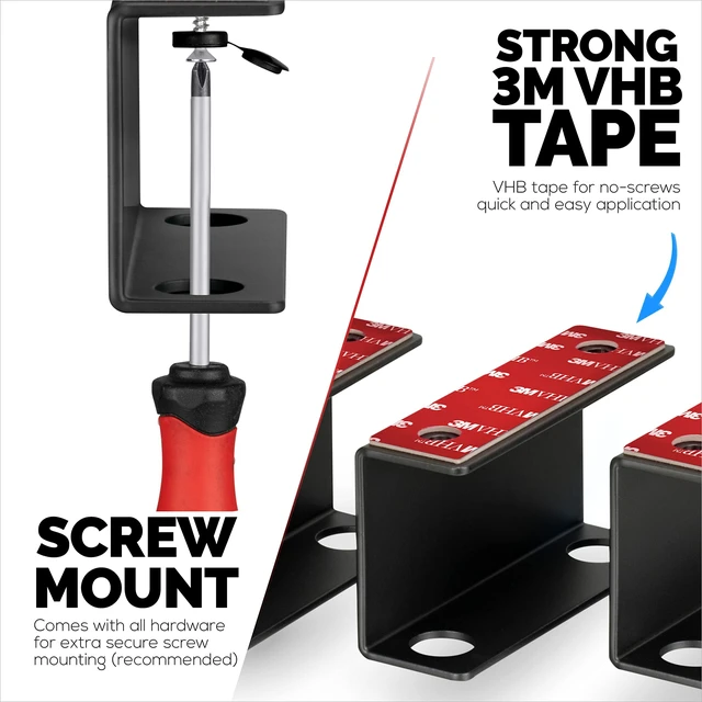 Alt view image 2 of 7 - Under Desk Laptop Holder Mount For Desk, Adhesive & Screw In, Devices upto 1.5" Thick like Macbooks, Surface, Keyboard, Routers, Modems, Cable Box, Network Switch & More (Metal Black) By