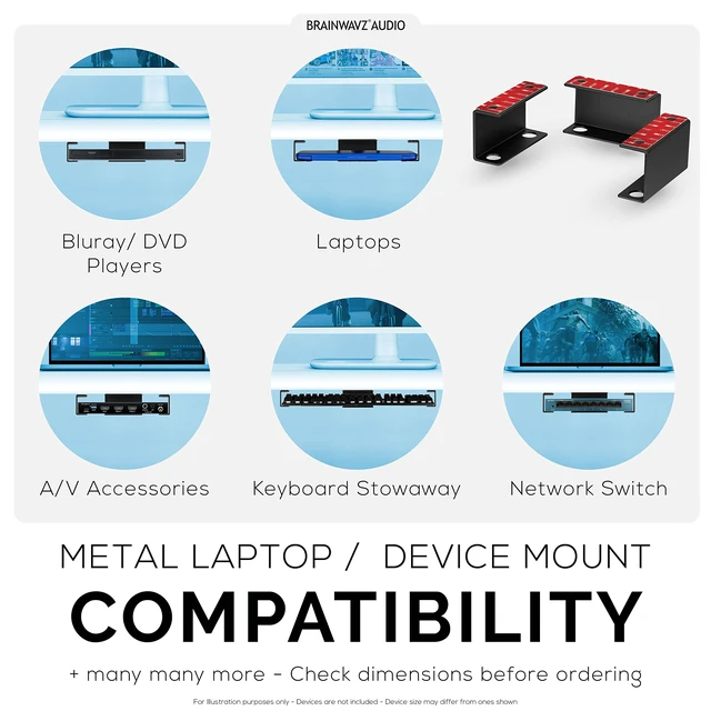 Alt view image 5 of 7 - Under Desk Laptop Holder Mount For Desk, Adhesive & Screw In, Devices upto 1.5" Thick like Macbooks, Surface, Keyboard, Routers, Modems, Cable Box, Network Switch & More (Metal Black) By