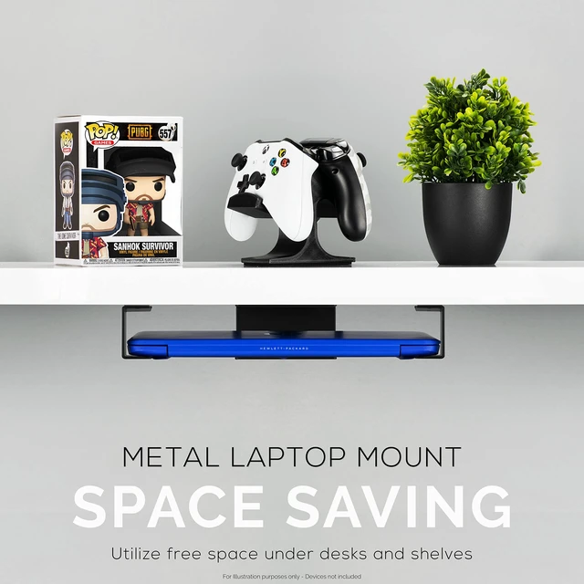Alt view image 6 of 7 - Under Desk Laptop Holder Mount For Desk, Adhesive & Screw In, Devices upto 1.5" Thick like Macbooks, Surface, Keyboard, Routers, Modems, Cable Box, Network Switch & More (Metal Black) By