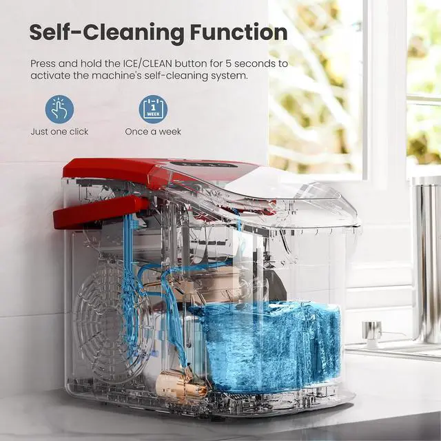 Alt view image 3 of 6 - Countertop Ice Maker, 26Lbs/24H, 2 Sizes of Ice, Self-Cleaning,Red | 8 Bullet-Shaped Ice Cubes Ready in 6 Mins,Portable Ice Machine with Ice Scoop and Basket for Home/Kitchen/Party