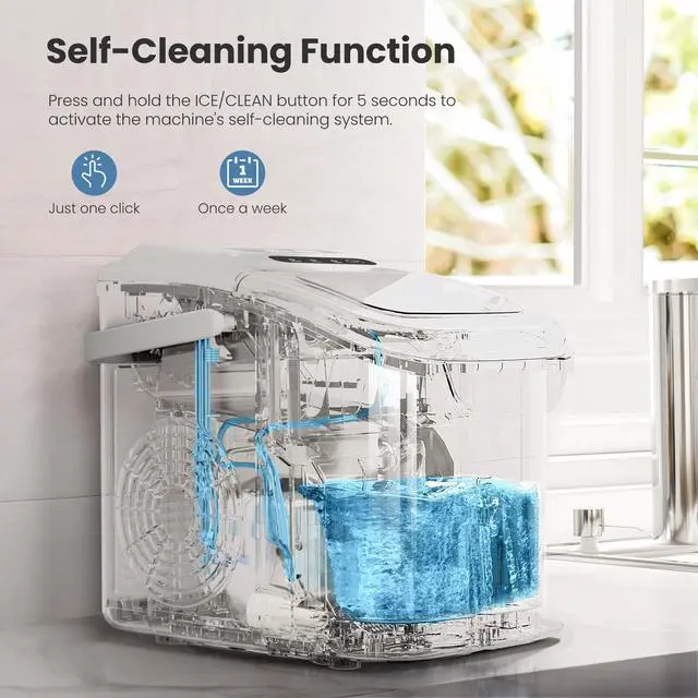 Alt view image 3 of 6 - Countertop Ice Maker, 26Lbs/24H,2 Sizes of Ice, Self-Cleaning,White | 8 Bullet Ice Cubes in 6 Mins,Portable Ice Machine for Home&Kitchen&Office&Party