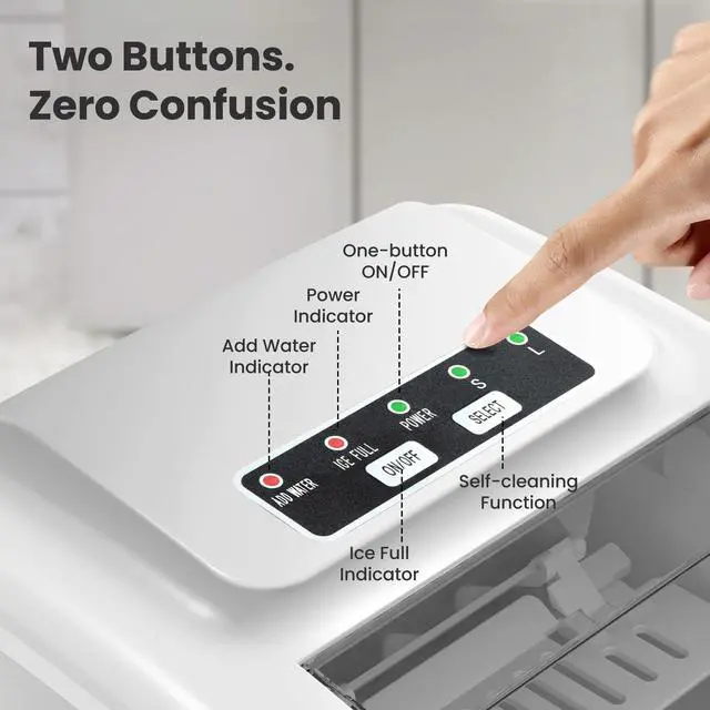 Alt view image 5 of 6 - Countertop Ice Maker, 26Lbs/24H,2 Sizes of Ice, Self-Cleaning,White | 8 Bullet Ice Cubes in 6 Mins,Portable Ice Machine for Home&Kitchen&Office&Party