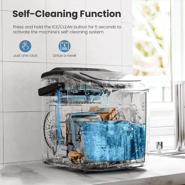 Alt view image 3 of 6 - Countertop Ice Maker,Ready in 6 Mins, 26Lbs/24H,Self-Cleaning,Black | 9 Bullet-Shaped Ice Cubes,Portable Ice Maker Machine with Handle for Home/Kitchen/Party