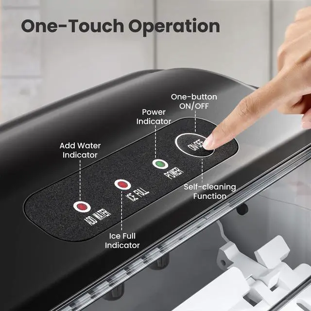 Alt view image 4 of 6 - Countertop Ice Maker,Ready in 6 Mins, 26Lbs/24H,Self-Cleaning,Black | 9 Bullet-Shaped Ice Cubes,Portable Ice Maker Machine with Handle for Home/Kitchen/Party
