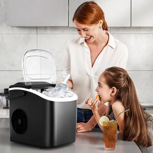Alt view image 6 of 6 - Countertop Ice Maker,Ready in 6 Mins, 26Lbs/24H,Self-Cleaning,Black | 9 Bullet-Shaped Ice Cubes,Portable Ice Maker Machine with Handle for Home/Kitchen/Party
