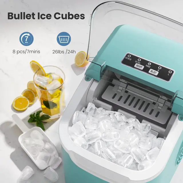 Alt view image 2 of 6 - Countertop Ice Maker, 26Lbs/24H, 2 Sizes of Ice, Self-Cleaning,Green | 8 Bullet Ice Cubes in 6 Mins,Portable Ice Machine for Home&Kitchen&Office&Party