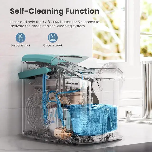Alt view image 3 of 6 - Countertop Ice Maker, 26Lbs/24H, 2 Sizes of Ice, Self-Cleaning,Green | 8 Bullet Ice Cubes in 6 Mins,Portable Ice Machine for Home&Kitchen&Office&Party